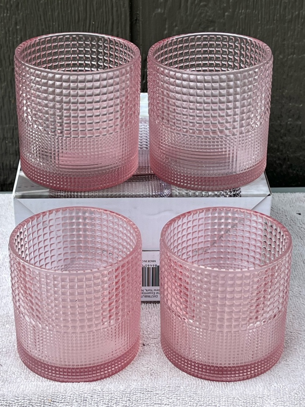 Osaka 13.5 Oz Rocks Pink Textured Glass Tumbler Set 4 Japanese inspired design